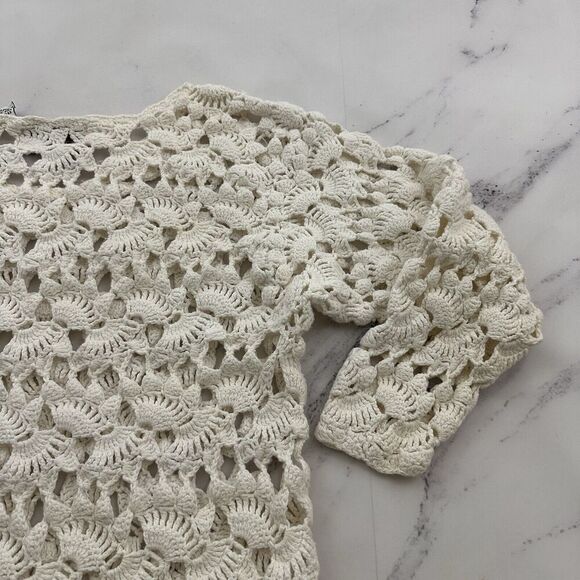Extra Touch International Womens Vintage 90s Crochet Sweater One Size White Open - Picture 10 of 13